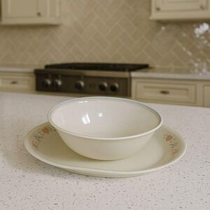 Vintage Corelle Corning Forever Yours Platter & Bowl Set Floral Hearts